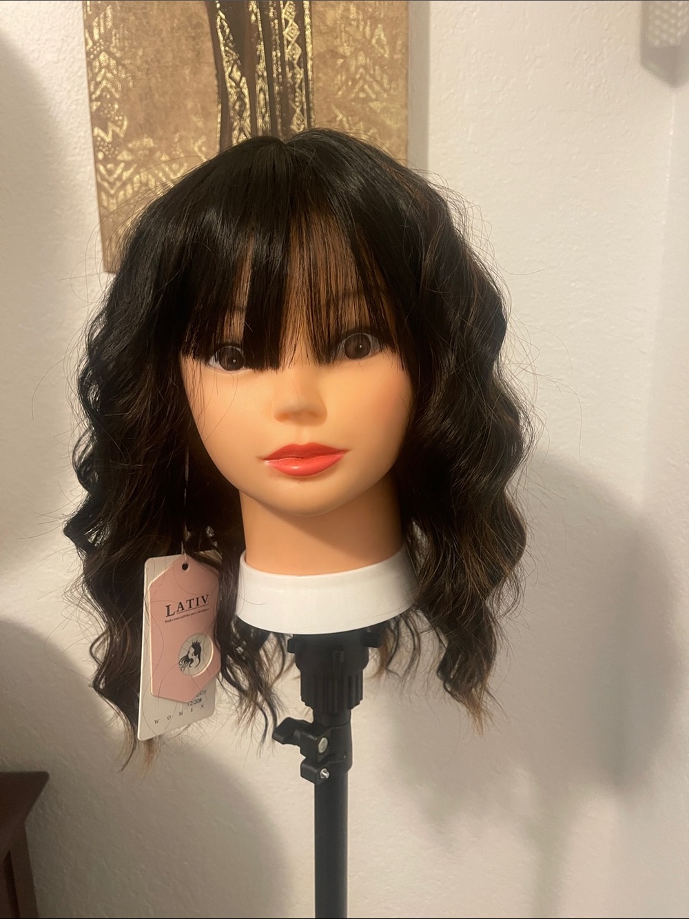 Dark Brown Wavy Synthetic Wig with Bangs